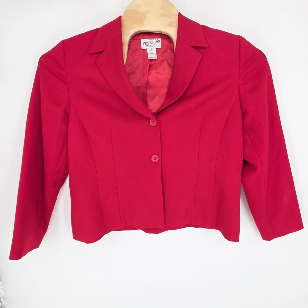 Pendleton Womens Wool Blazer 16 P Blue Business Office Classic‎ Minimal Red Coat